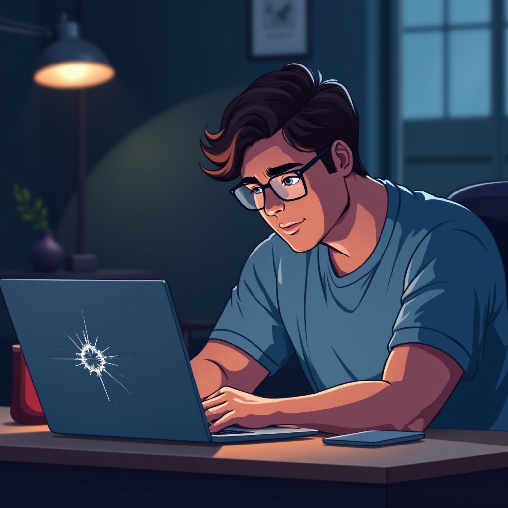 pequena rachadura na tela do laptop